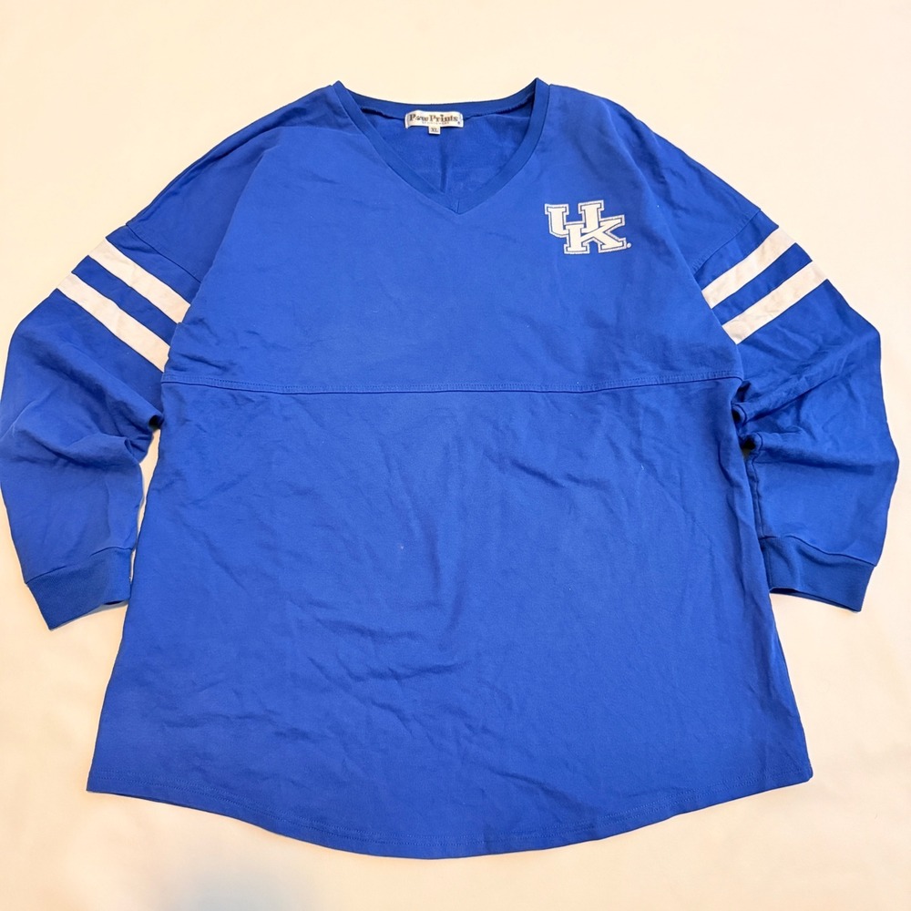 Paw Prints Kentucky Wildcats Spirit Jersey Women XL Blue 90s V-Neck Long Sleeve